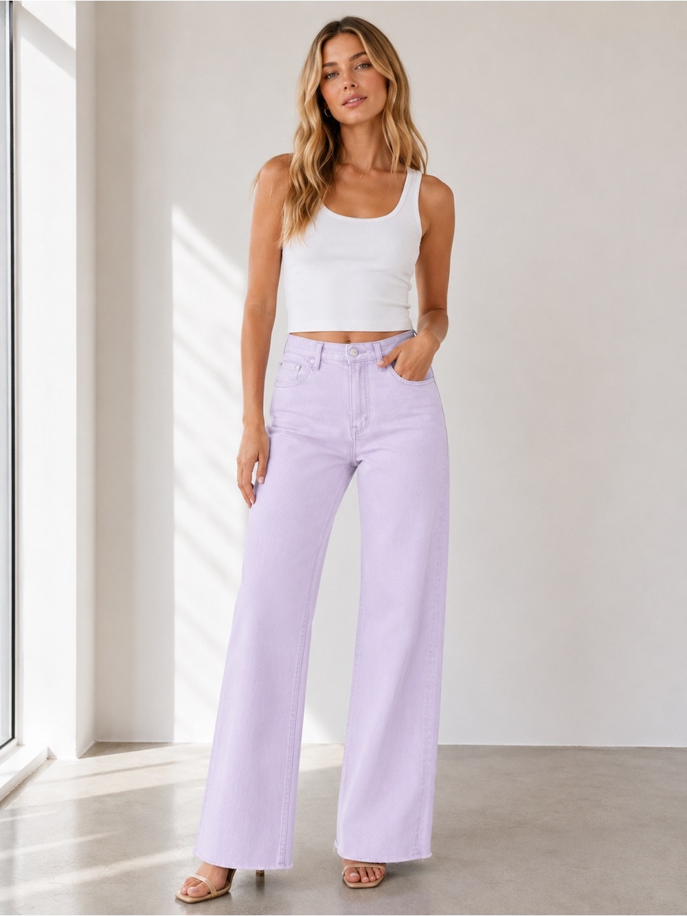 FRAME High ‘N’ Tight High Rise Raw Hem Wide-Leg Jeans Lilac Size 30